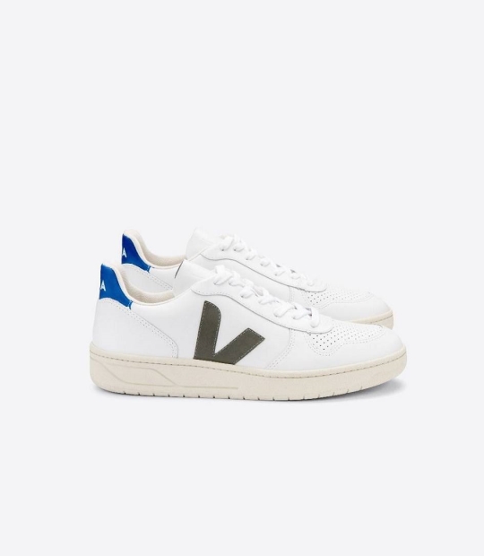 Veja V-10 Läder Träningsskor Dam Vita Indigo | 042IBWJAY